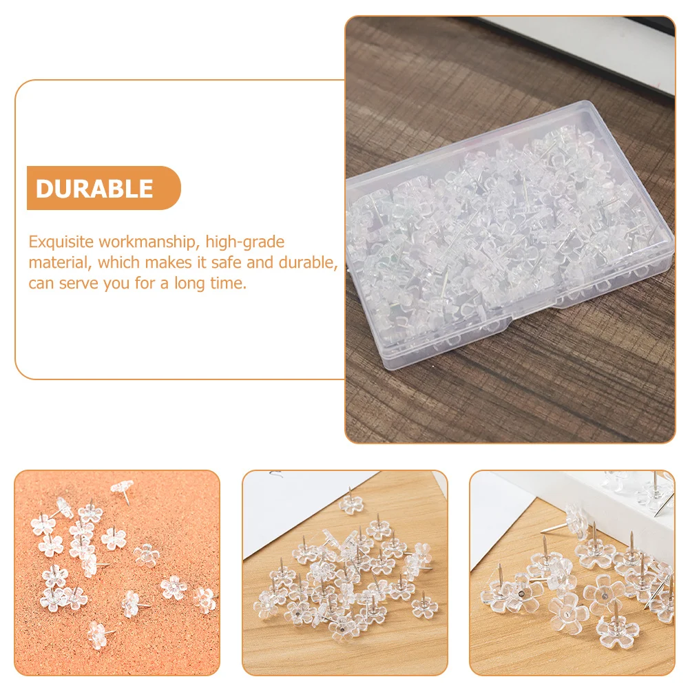 

100Pcs Transparent Flower Shaped Pushpins Multifunction Thumbtacks Map Supplies Reusable Pins Pushpins