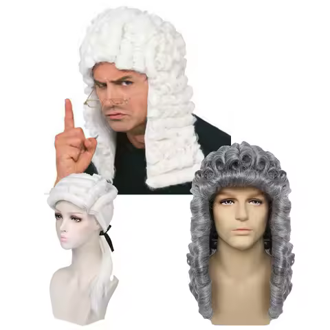 Men Women Long Curly White Big Wig Judge Colonial Funny Wig for Halloween Costume Cosplay Party