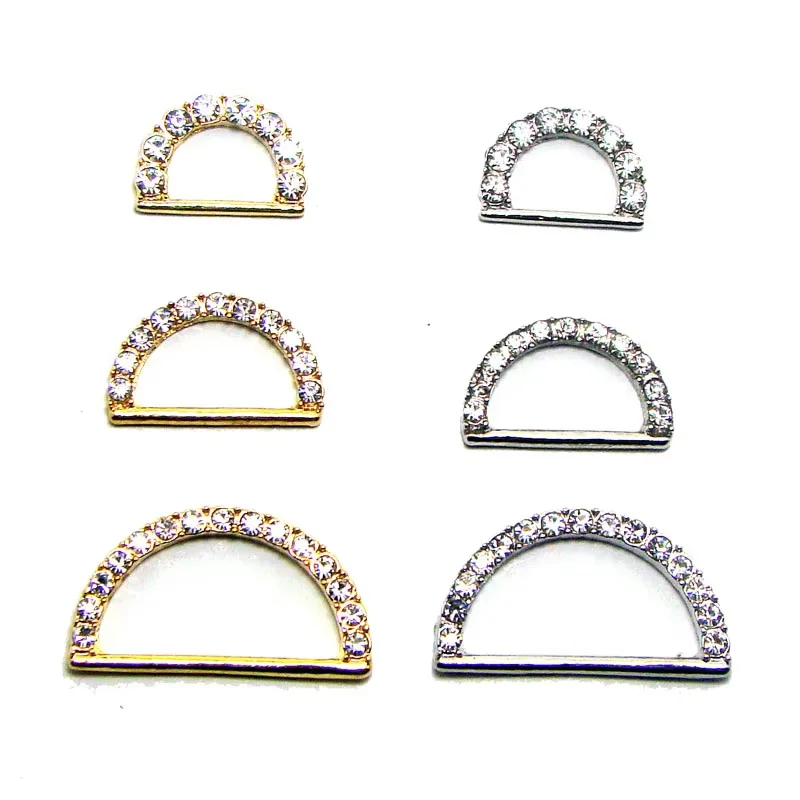 New 9mm/13mm/19mm Bar Rhodium or Gold Crystals Metal D Ring Wedding Gift Ornament Ribbon Buckle Connector Accessories 12pcs x