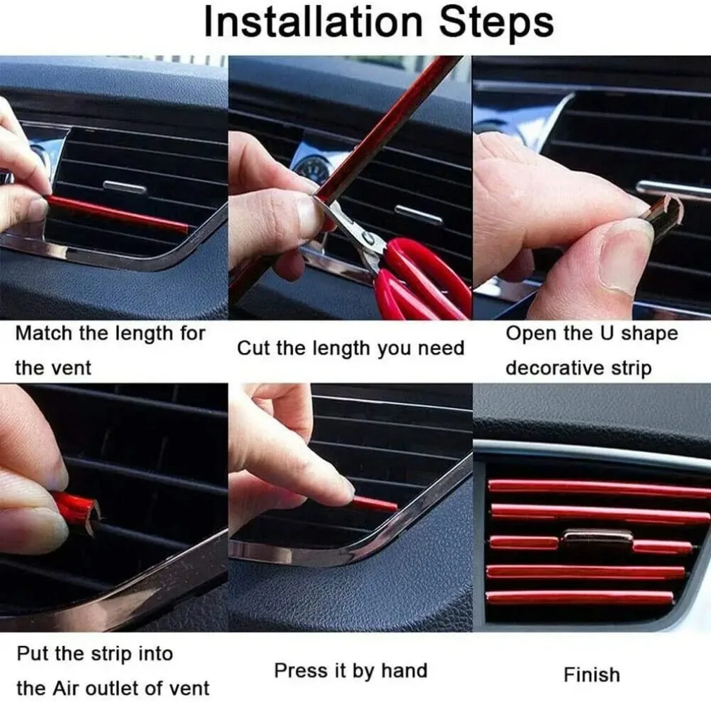 10 Pcs Colorful Car Accessories DIY Car Interior Air Conditioner Outlet Vent Grille Chrome Decoration Strip Silvery Car styling