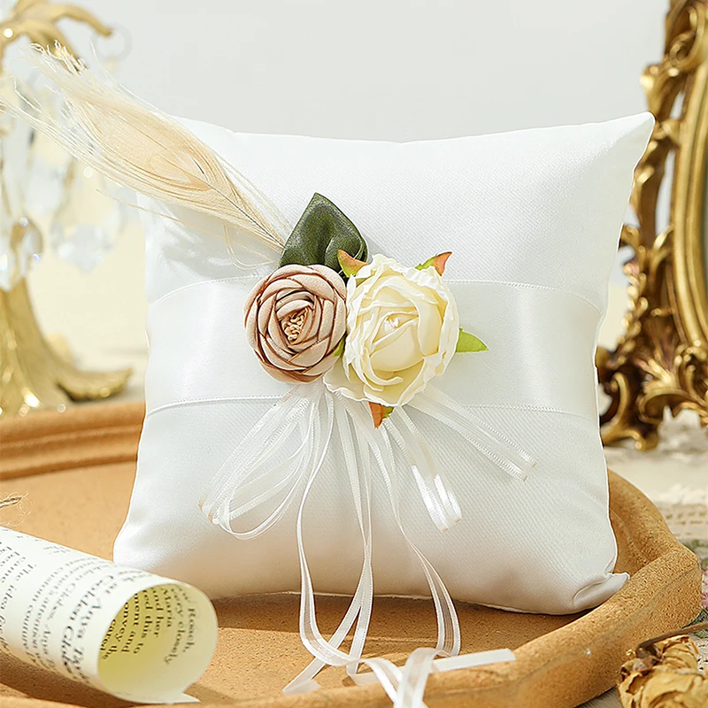 1PC Ivory Flower Girl Basket and Ring Bearer Pillow with Flower for Wedding Party Decoration Wedding Supplies