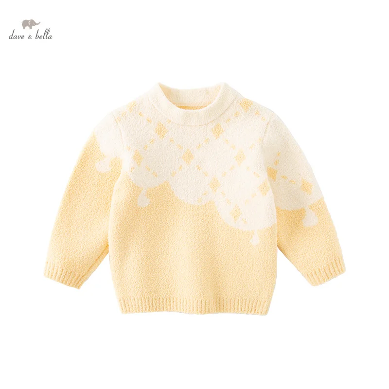 Dave Bella 2023 New Autumn Winter Girls Baby Children Tops Knit Sweater Pullover Fashion Casual Half High Collar Sweet DB4237208