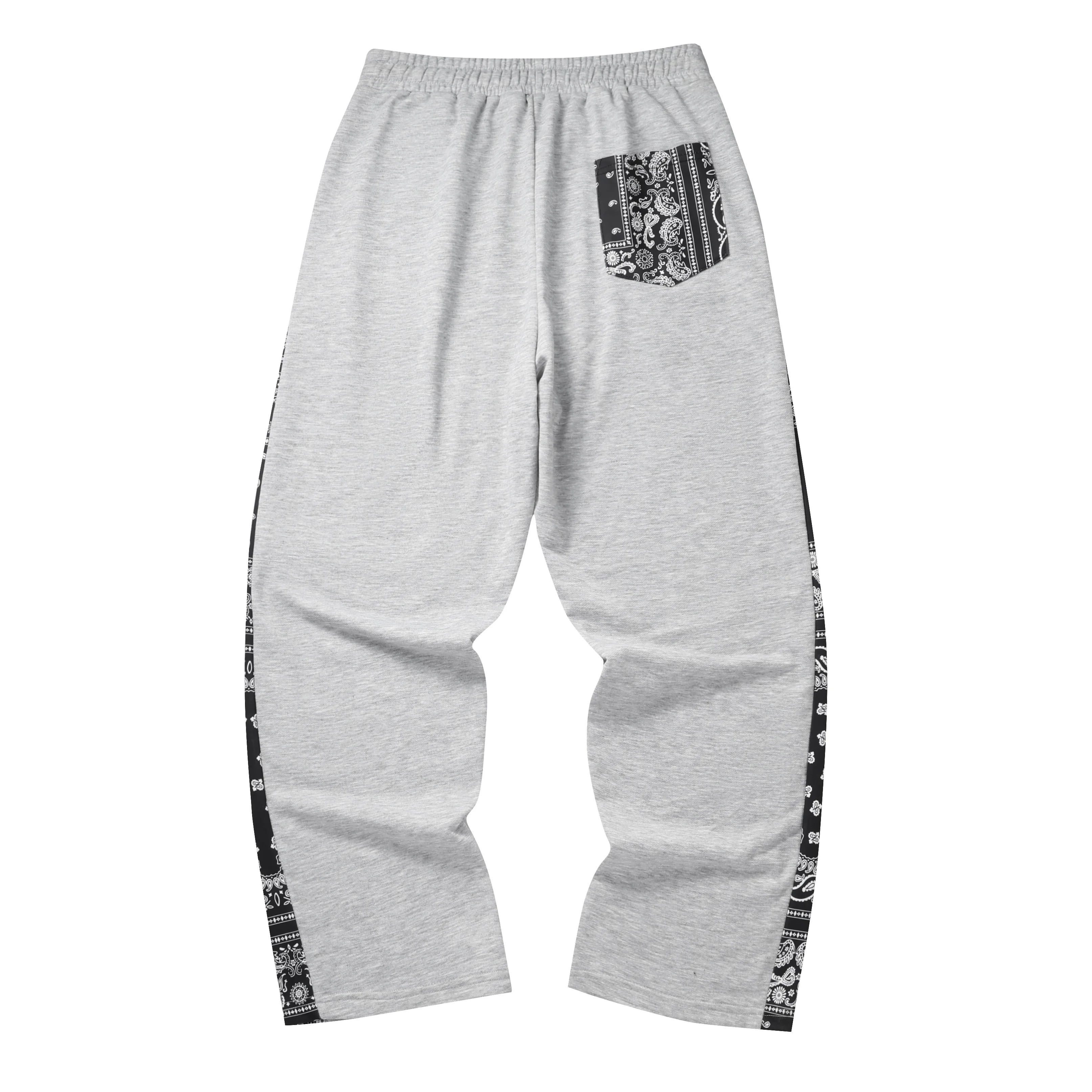 Men's Baggy Wide Leg Sweatpants Bandana Paisley Splice Side Stripe Drawstring Elastic Waist Loose Casual Streetwear Sports Trous