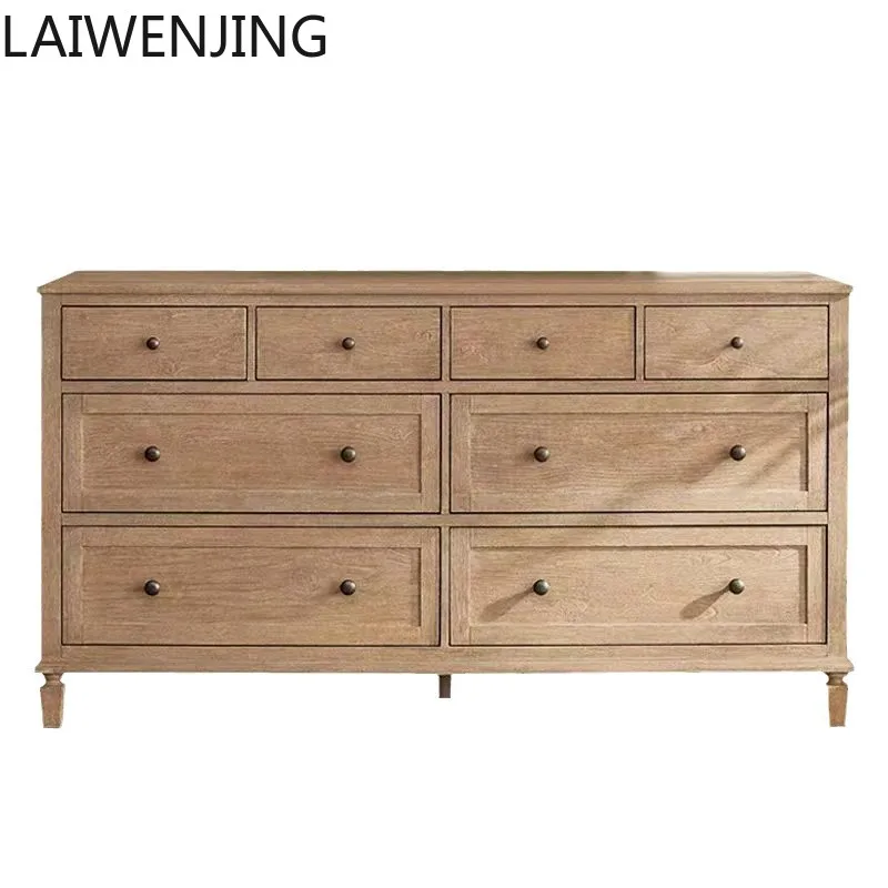 

HLZ retro solid wood eight-bucket cabinet French antique dining side cabinet living room bedroom old storage cabinet
