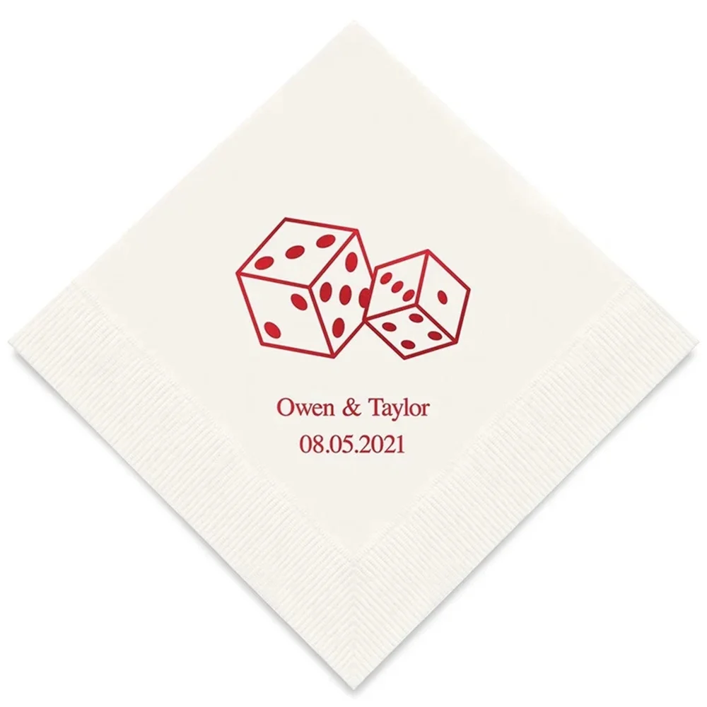 

50PCS Dice Vegas Themed Personalized Printed Wedding Napkins - 3 Sizes / Multiple Colors