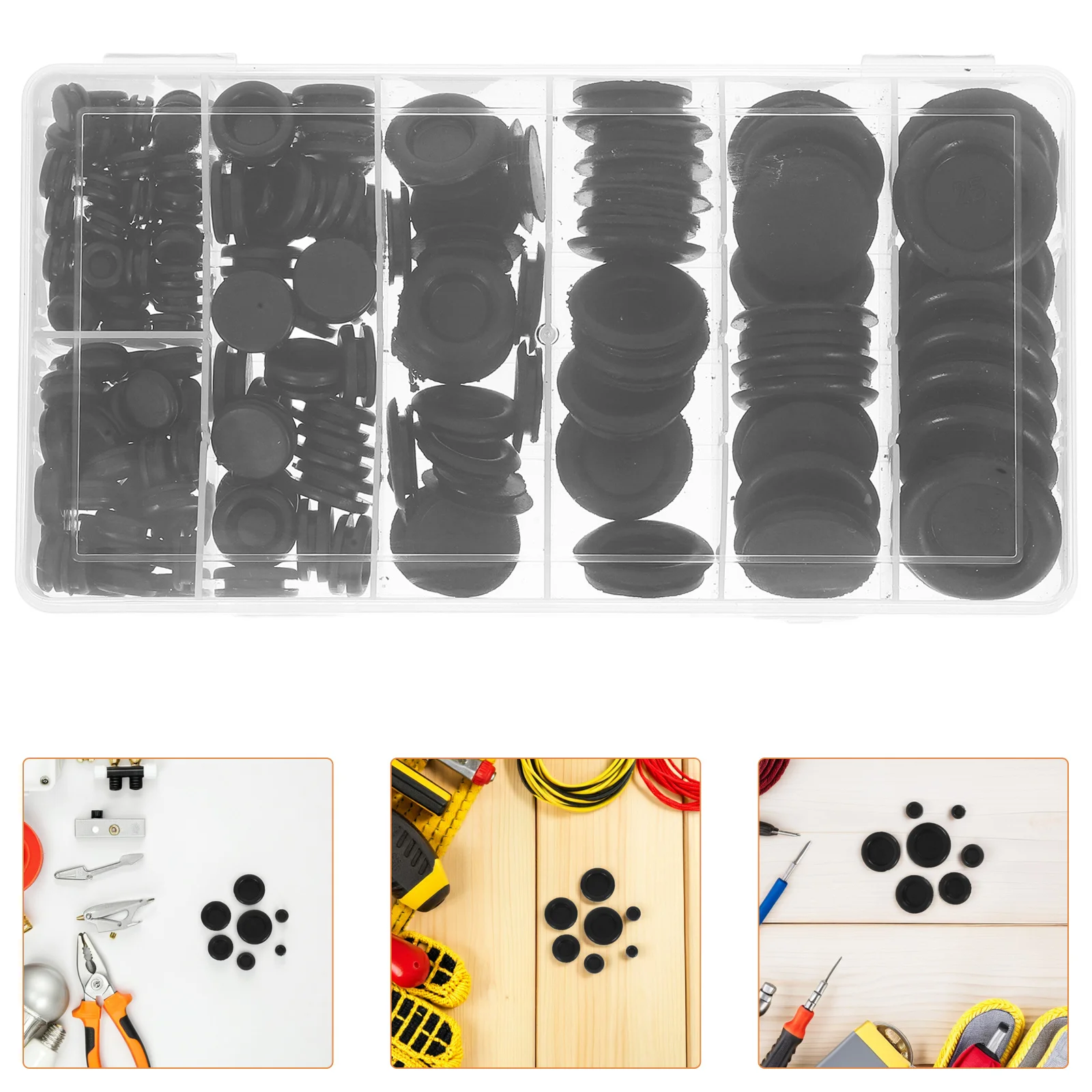 

170pcs Rubber Wire Guide Ring Set High Elasticity Single-Sided Design For Auto Body Home Office Equipment Cap Grommet Assortment
