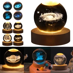 3D Crystal Ball Night Light LED Astronomy Night Lamp Milky Way Galaxy Solar System Crystal Ball Room Ambient Light Birthday Gift