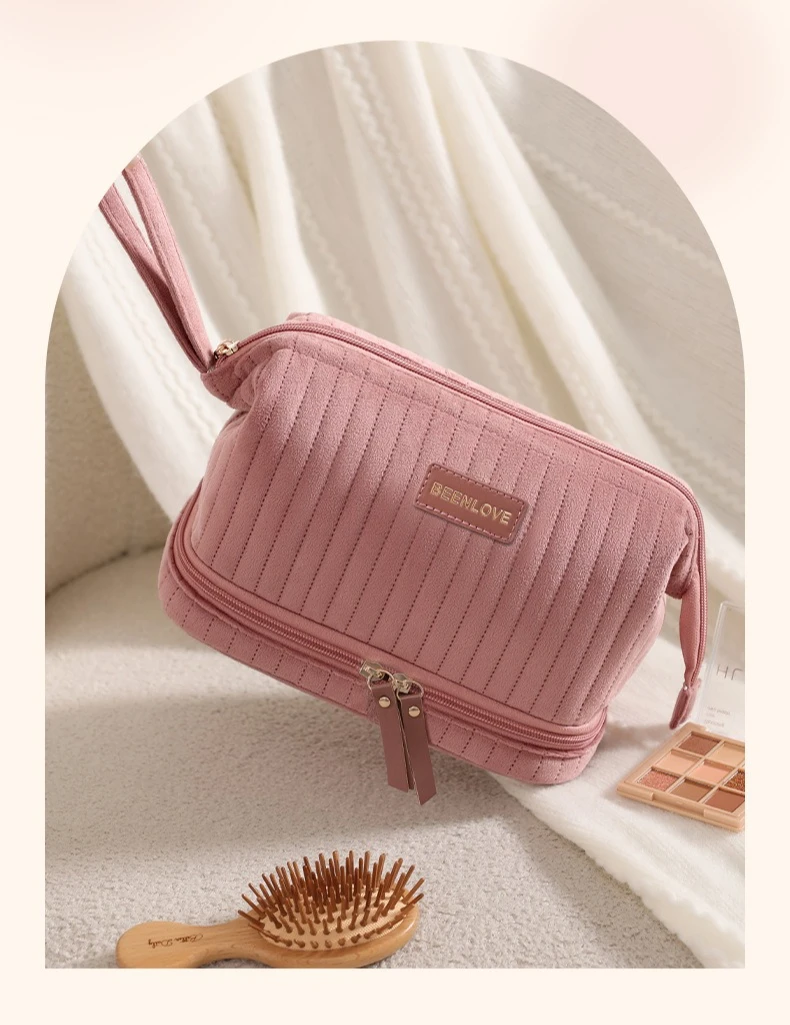 Tragbare Make-up-Organizer-Tasche, große Kapazität, Kosmetiktasche mit mehreren Fächern für Pinsel, Kosmetika, Reiseaufbewahrung – Detail 2