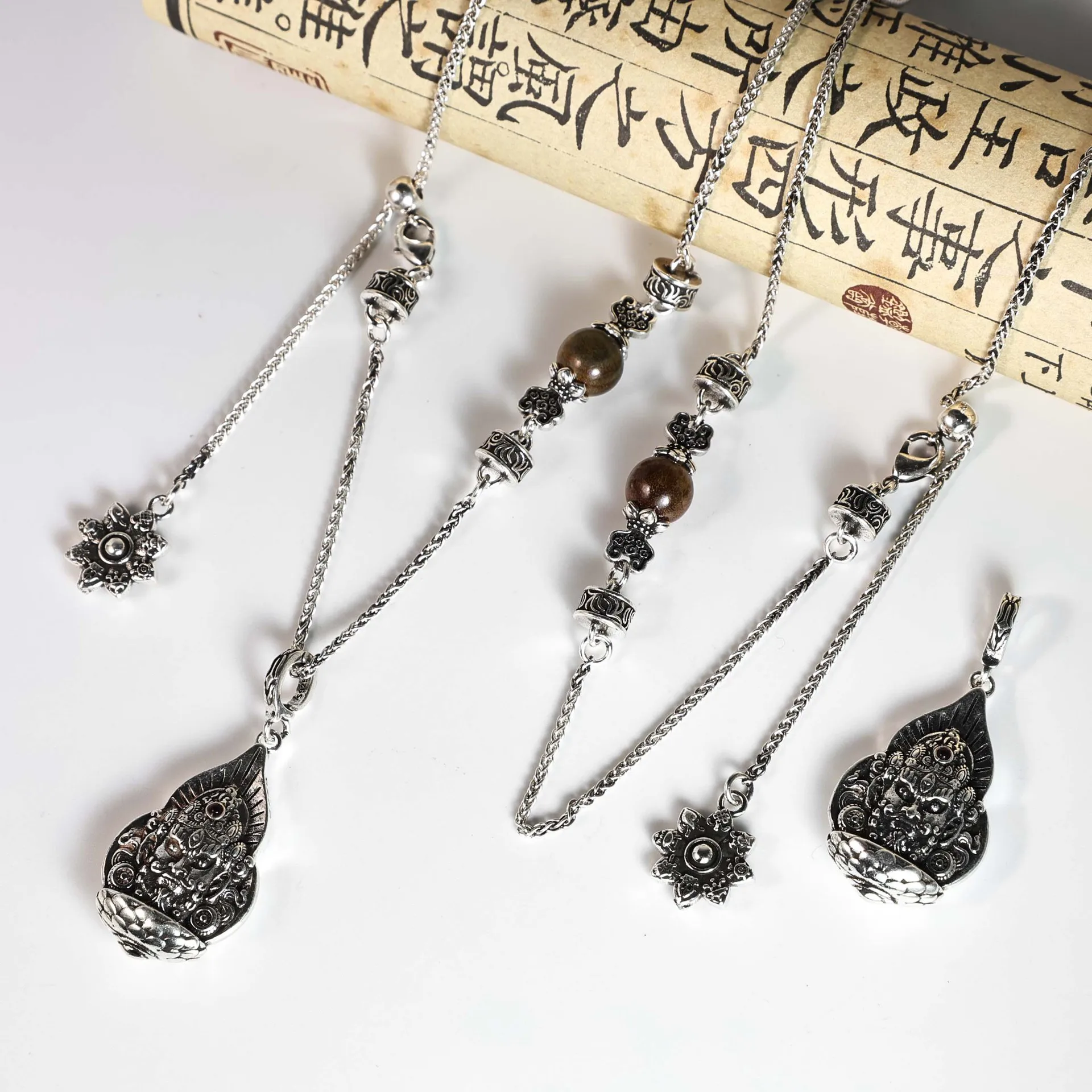 New S925 Silver Plated Goddess of Wealth Pendant Necklace Women's Ethnic Style Vintage Clavicle Chain Accessory Geometric Des...