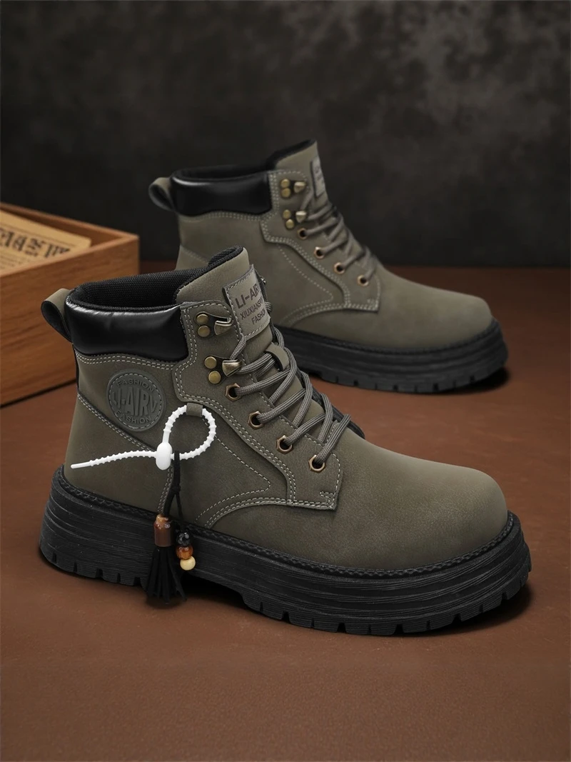 Men's Winter  Boots Anti-Slip Thick Bottom Casual All-Match Mountain Climbing Sports High-Help Yellow Work Boots