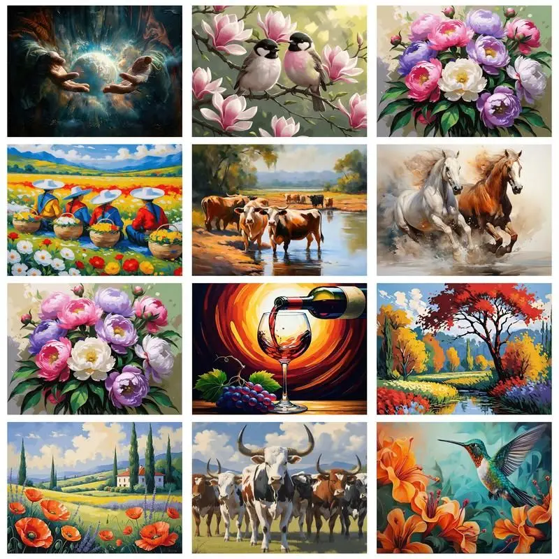 

GATYZTORY Painting By Number Flowers Landscape Drawing On Canvas Hand Painted DIY Picture By Numbers Home Decoration