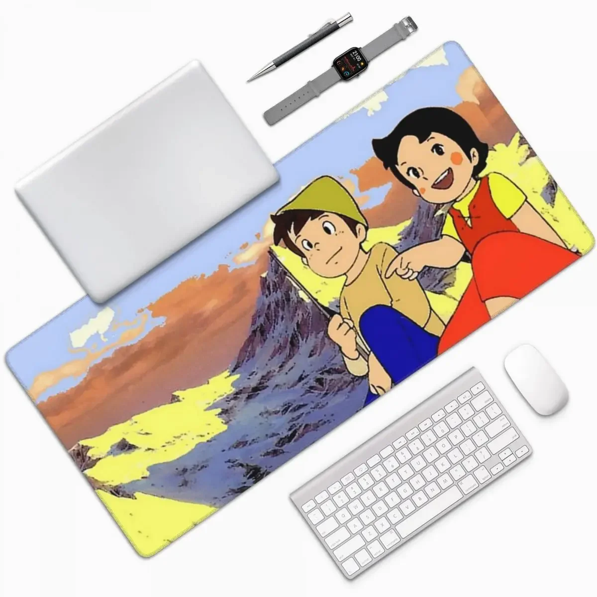 Heidi And Peter On The Mountain Large Mouse Pad Computer Keyboard Mouse Mat Gaming PC Laptop Desk Mat Accessories Table Mats