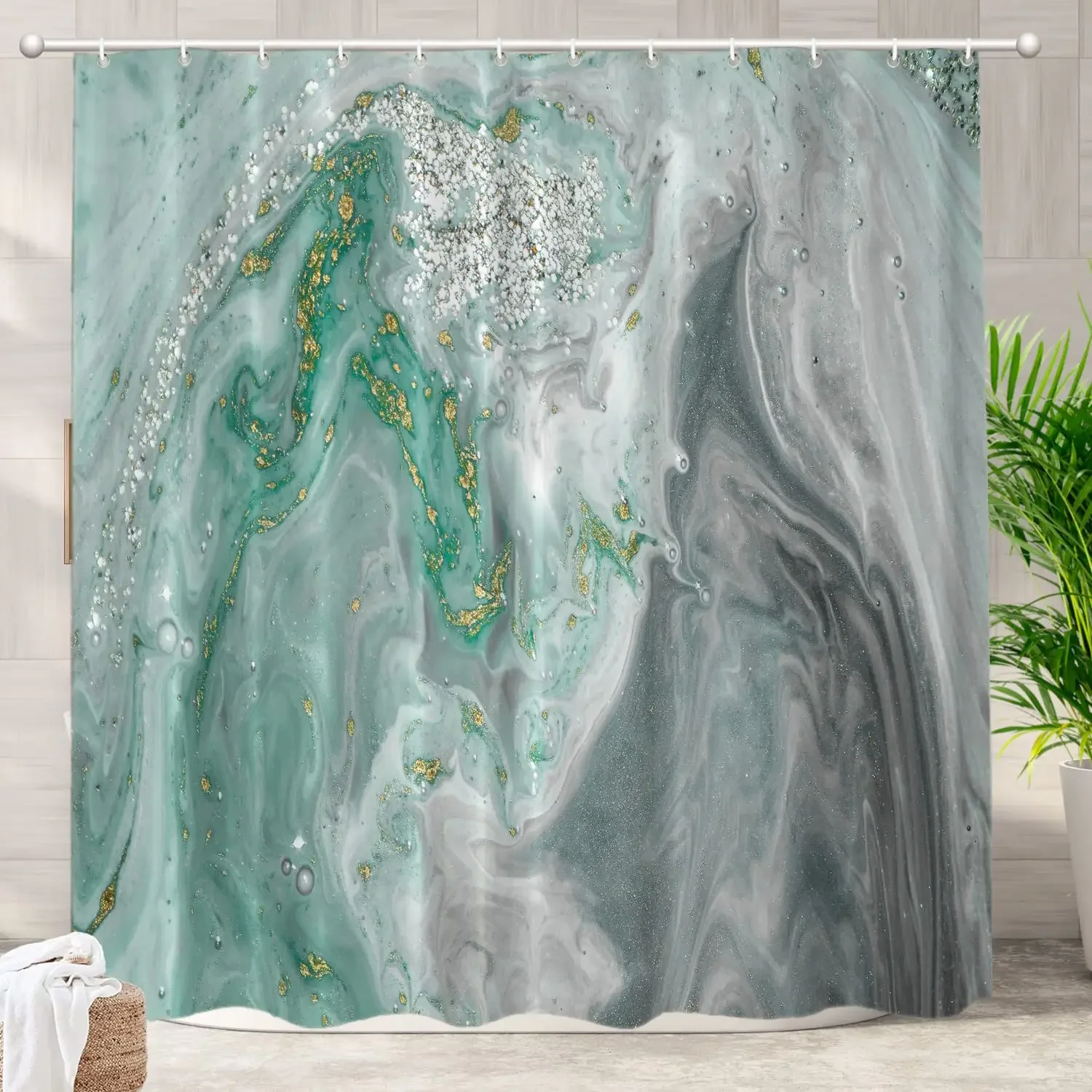 Green Black Marble Natural Luxury Shower Curtain,Beautiful Marble Swirls Agate Ripples Bathtub Bathroom Curtains Set, Waterproof