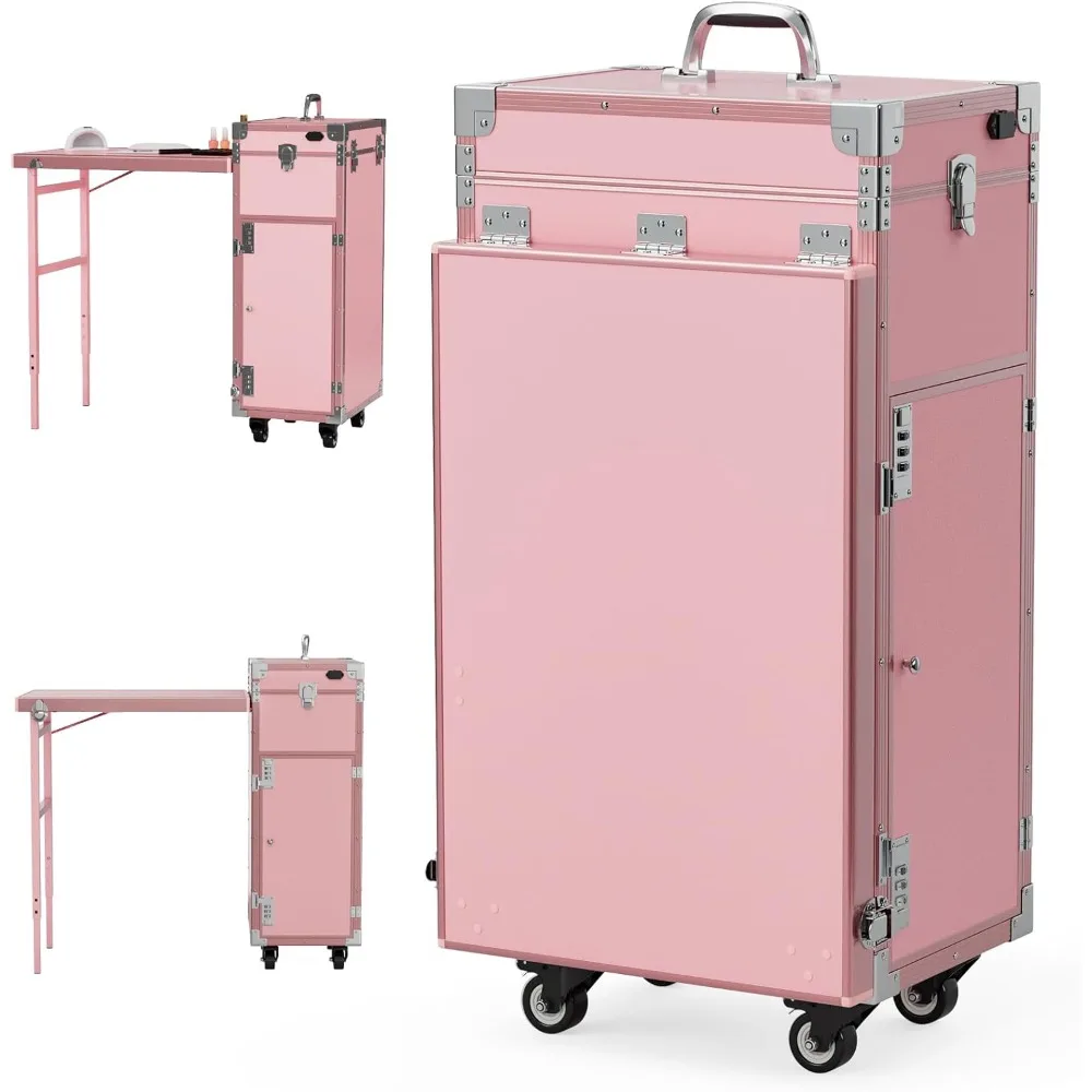 

Rolling Manicure Table Travel Nail Desk, Portable Nail Desk Foldable Nail Table w/Storage, Built-in Bluetooth and Mirror,
