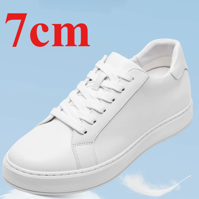 Genuine Leather Casual Shoes for Men's 7cm Height-increasing Little White Shoes Comfortable Lightweight Business Elevator Shoes