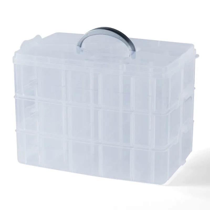 3-laags ambachtelijke opslagcontainer, stapelbare organizerbox met verdelers voor kunstbenodigdheden, kralen, washi tapes, sieradenaccessoires