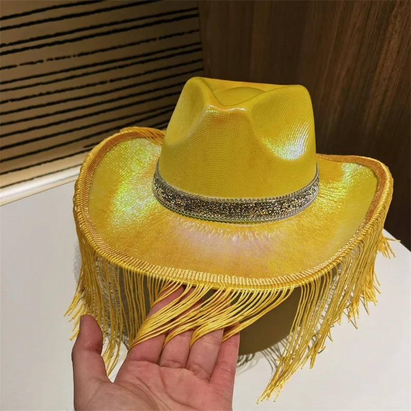 Cowboy Hat Western Cowboy Panama Jazz Hat Top Hat New Lace Stars Fine Flash Show Decorative Cowboy Hat Kawaii Hat