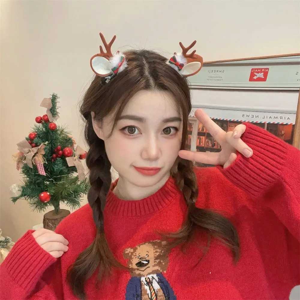 

1 пара, рождественская заколка с бантом и блестками, Санта-Клаус, детская заколка для волос с рогами оленя, снежинка, медведь, рождественская шляпа, повязка на голову