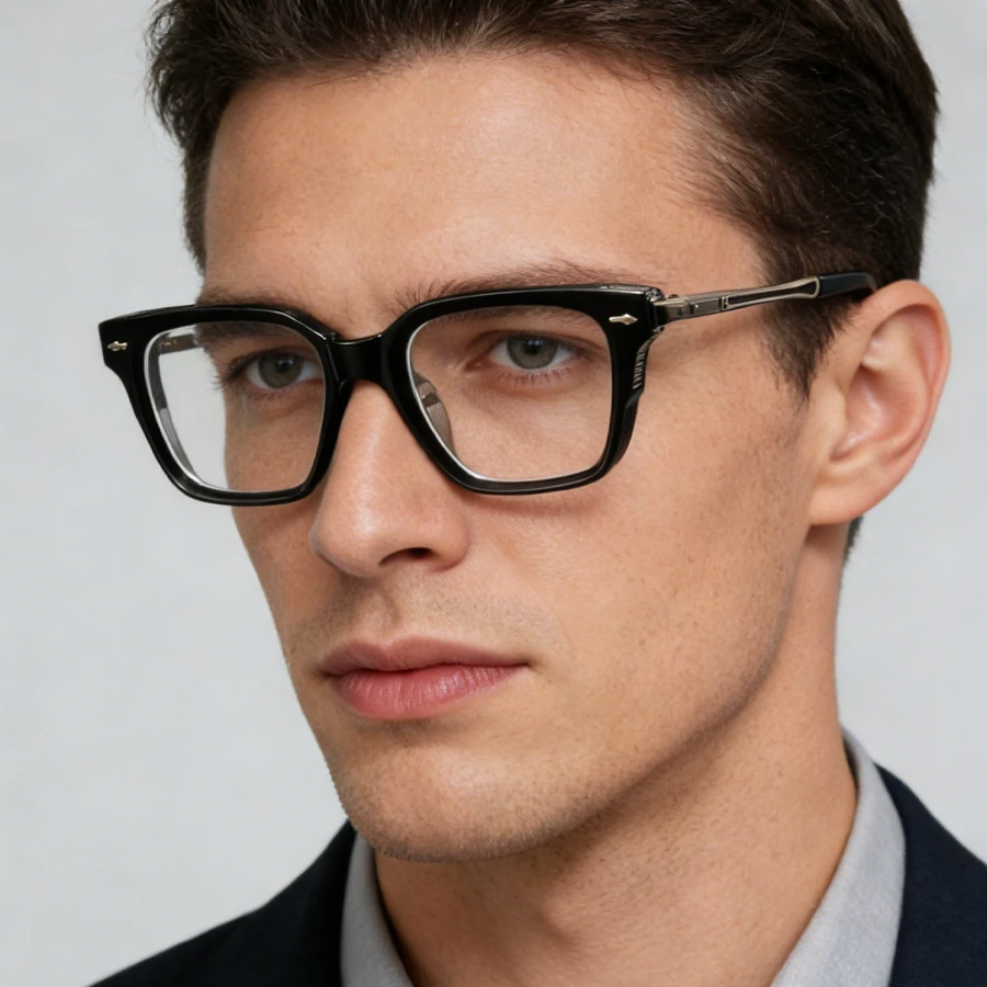 Fashionable Square Thick-Rimmed Metal Frame Non-Prescription Glasses, Personalized Business Frames for Men and Women, Versatile Square Frames Suitable for Office Work, Commuting, Computer and Tv Use, High-Quality Texture, Blue Light Blocking Glasses