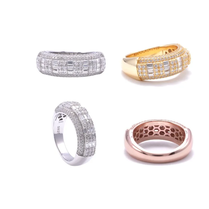 Hiphop Iced Out Baguette Moissanite Half Eternity Ring for Women Men Rock Jewelry Iced Out Wedding Band Pass Diamond Tester