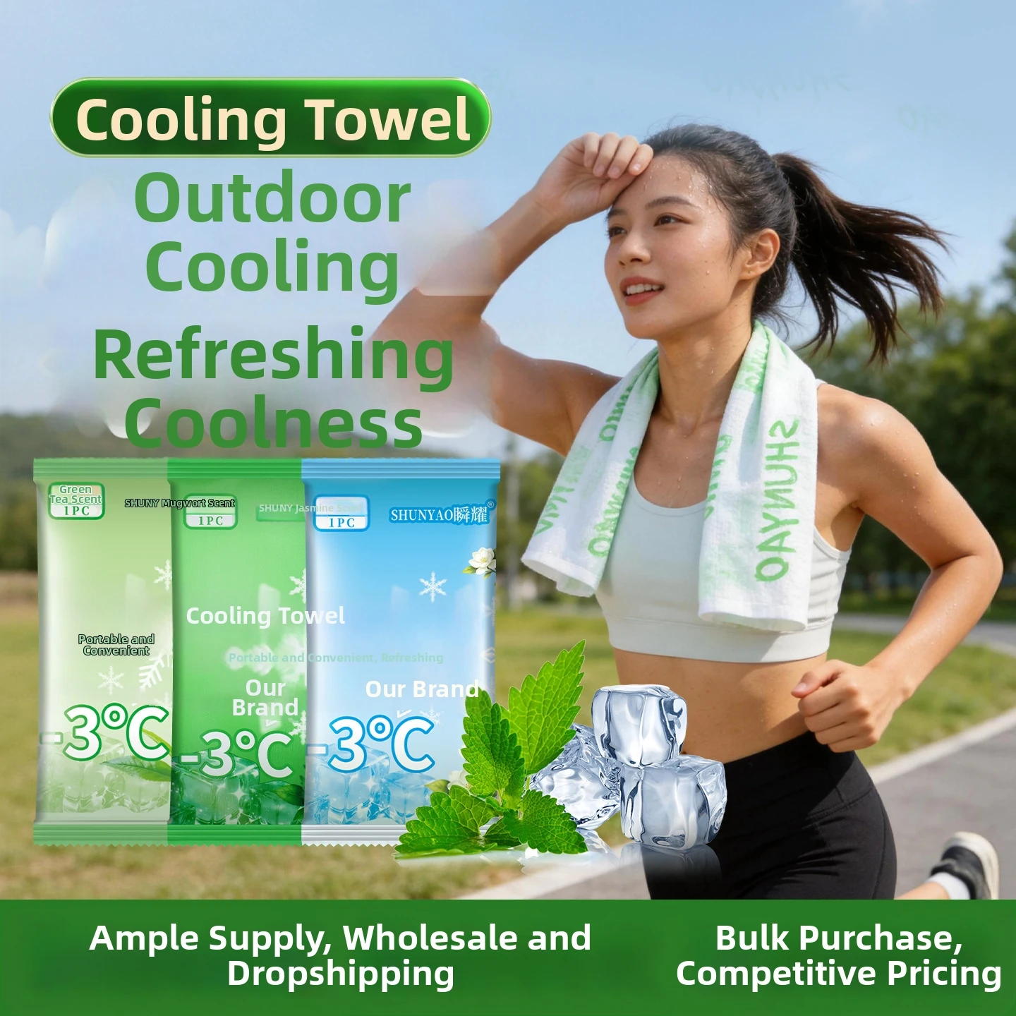 Cooling wet wipes, magical cooling patches for summer, magical cooling wet wipes to remove sweat, ice-feel small towels