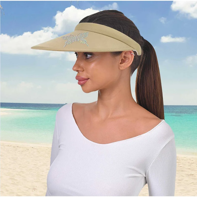 

Butterfly Rhinestone Wide Brim Sun Hat for Women Summer Outdoor Commuting Cycling Vacation Travel Empty Top Hats