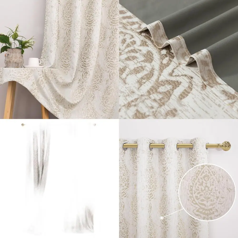 

Очень длинные дамасские светонепроницаемые шторы (108 дюймов), высотой 9 футов, комплект из 2 панелей, цвет серо-бежевый, для гостиной и спальни