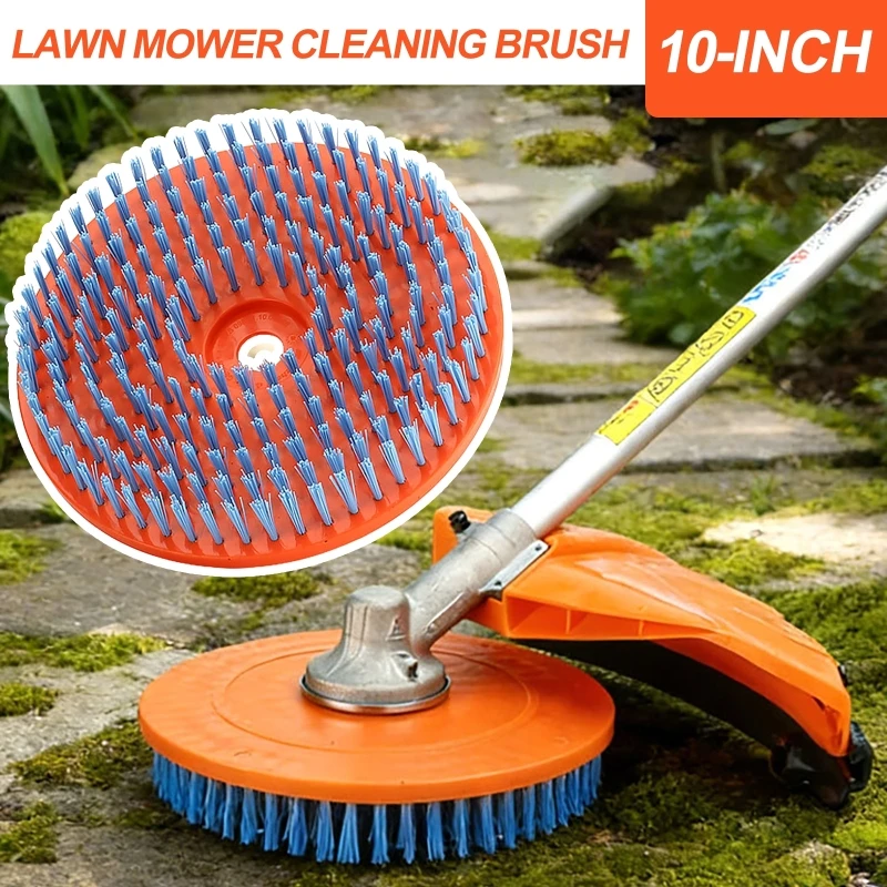 10-inch Orange Round Lawnmower Threaded Version Nylon Cleaning Brush Garden Tool Brush for Deck Garden Yard Floor Patio
