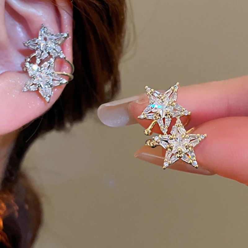 Zirkon Einfacher Stern Funkelnder Strass Ohne Loch Knochenförmiger Modischer Ohrclip Luxuriöse Hochwertige Ohrringe für Damen