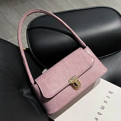 Bolso de compras Retro informal para mujer, bolsa de hombro con patrón de piedra, de cuero, con cadena de Color sólido, novedad de 2023