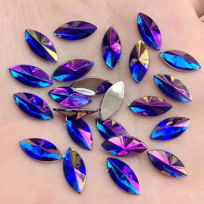 50pcs 7*14mm Colorful AB Horse Eye Rhinestone Applique Flatback Acrylic Stones Non Hotfix Strass Crystal for Dress Crafts -HB79