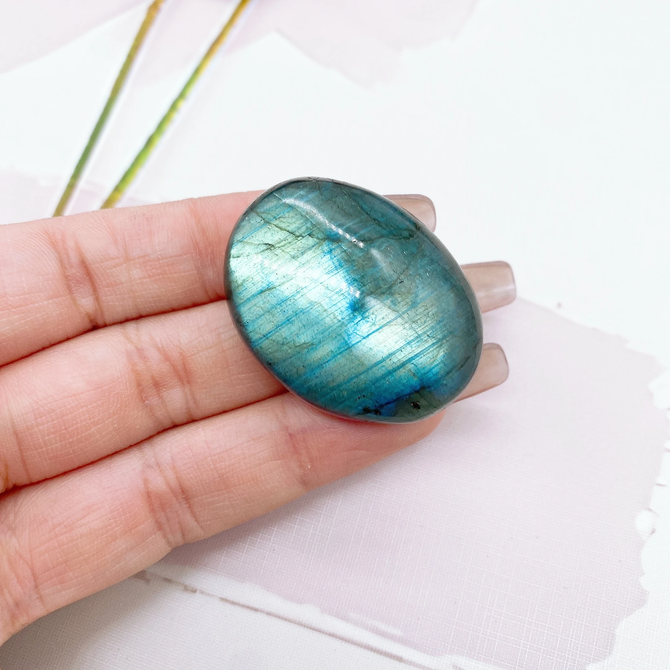 Natural  Blue Flash Labradorite Palm Gemstone Crystal Rock Stone Jewelry Reiki Healing  anxiety therapy Home Decor Gift