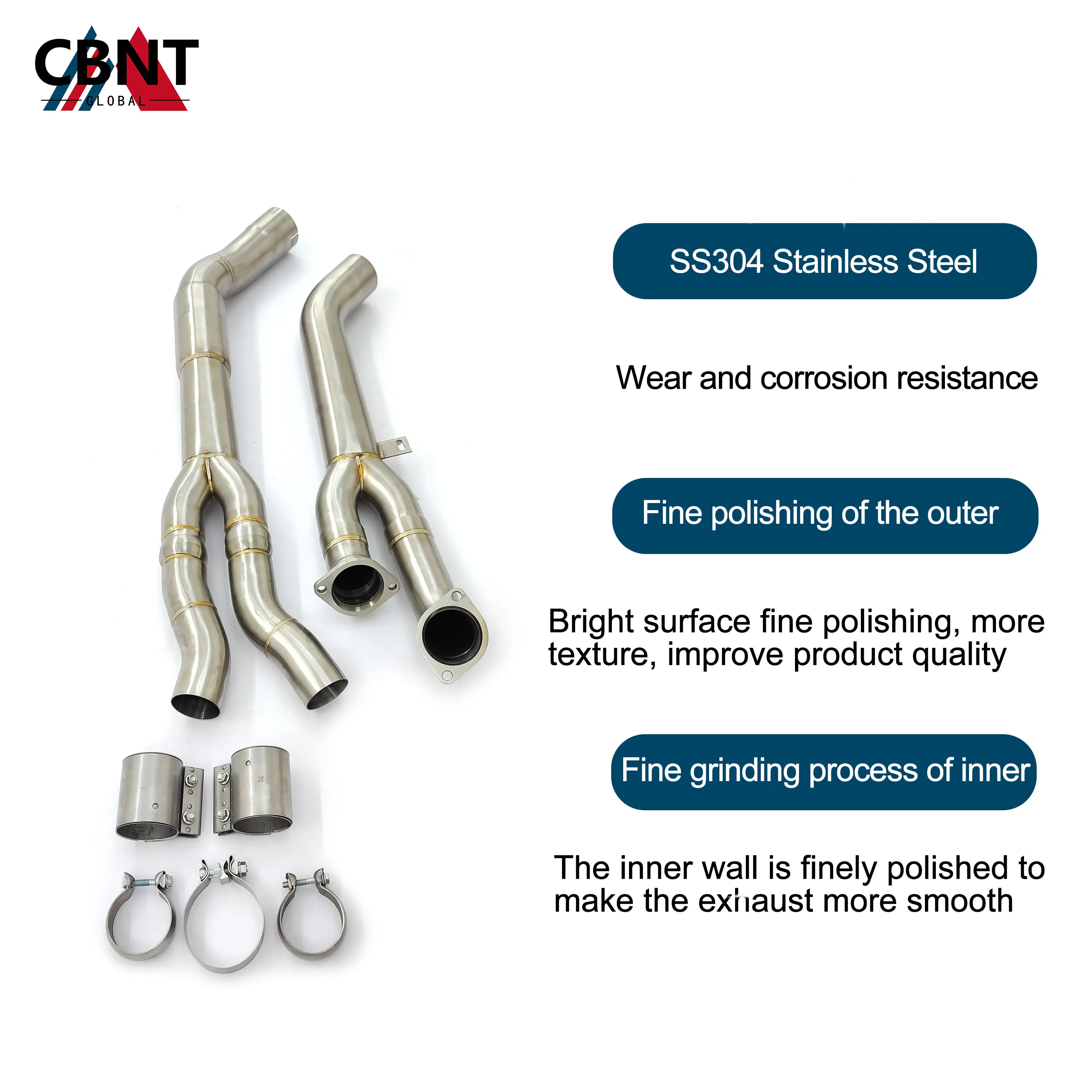 CBNT S58 G8X 3.5'' Single Midpipe Exhaust for BMW M3 G80 M4 G82 M2 G87 3.0T SS304 Midpipe With Resonator Brace Exhaust Pipe