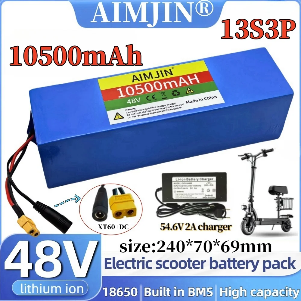 

100% New13S3P 48V 10500mAh 18650 Lithium ion Rechargeable Battery Pack Suitable for Electric Bicycles Scooters Battery With BMS