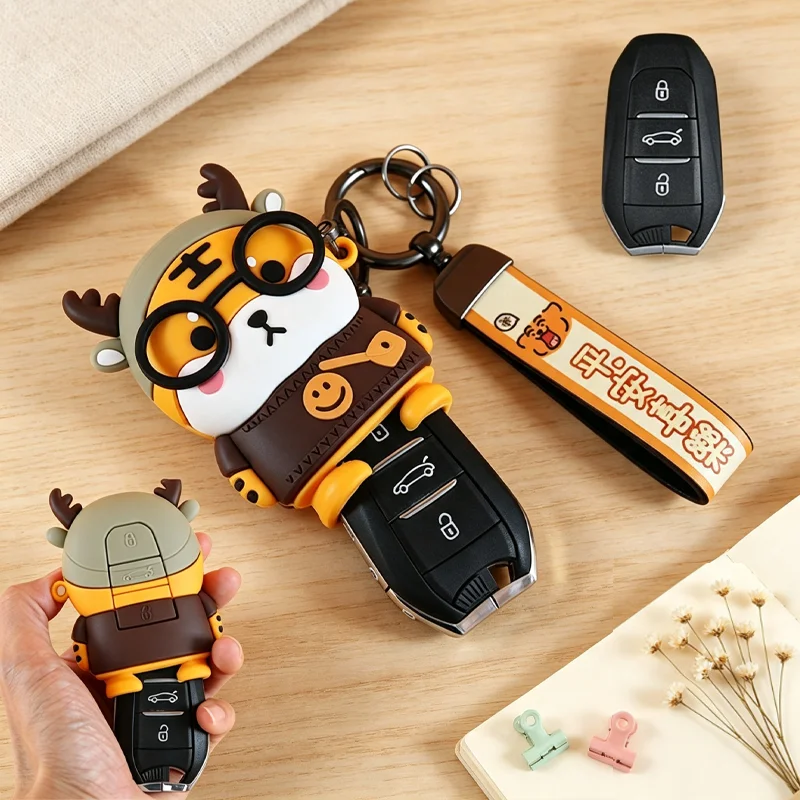 Cartoon-Gummihülle für Peugeot 308 408 2008 3008 4008 5008 für Citroen C4L C6 C3-XR Picasso DS3 DS4 DS5 Autoschlüsselhülle Schlüsselanhänger Tasche