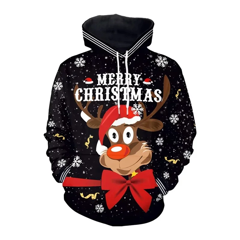 Funny Christmas Men Tops 3d Printed Men's Christmas Elk Hoodie Fashion Men Long Sleeve Hoodie Men's Pullover Hooded Sweatshirt