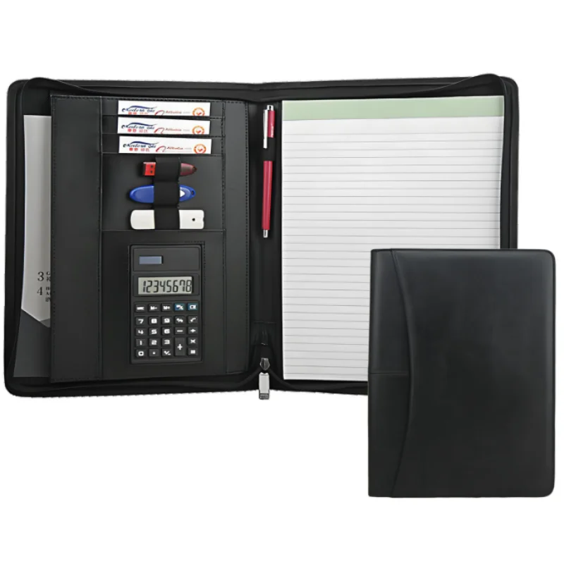 Multifunctional A4 Leather Manager Conference Folder 369 Business Contract File Holder Travel Document Organizer for Office
