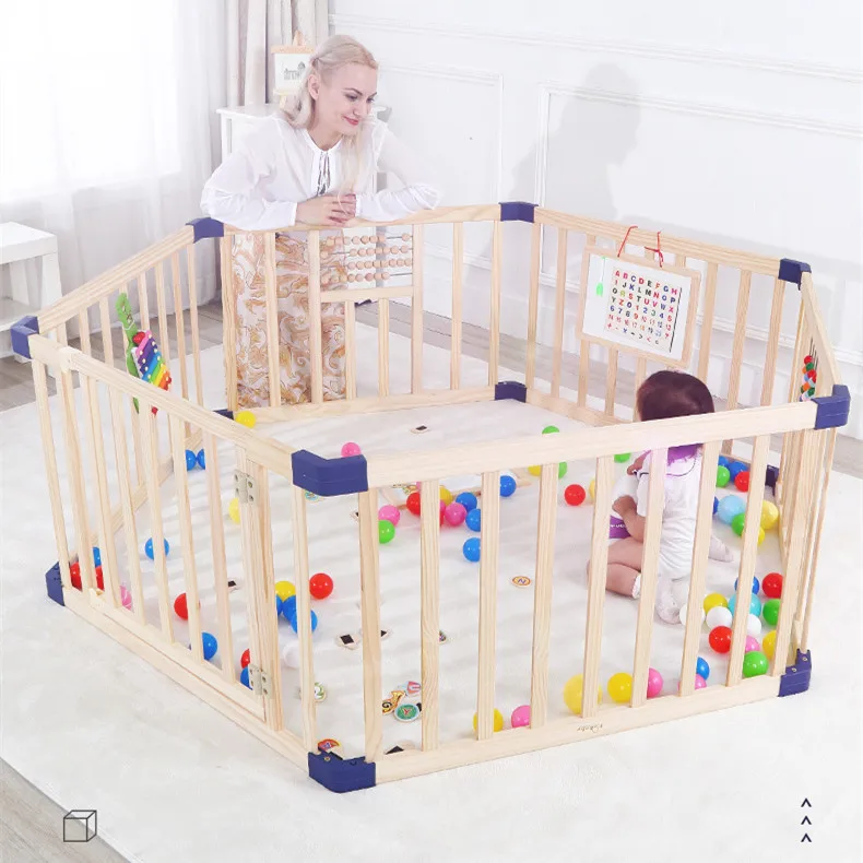 Foldable Pet Playpen, Wooden Safety Fence for Cats Dogs, Indoor Animal Enclosure, Kids' Baby Play Yard