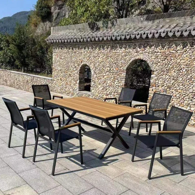 luxury high quality 7 pcs aluminum outdoor garden dinning set garden sets 1 table and 6 chairs KD struciton leisure furniture