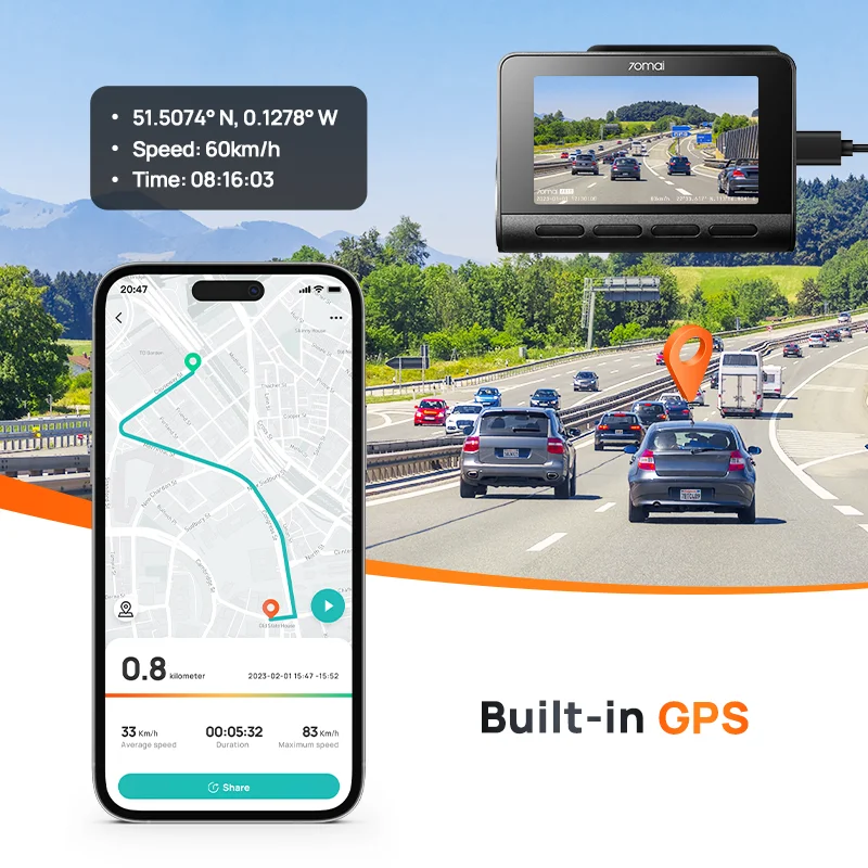 Kamera Dash Global 70mai, A810 Ultra HD 4K rekaman otomatis GPS bawaan 150FOV deteksi gerakan 70mai A810 DVR mobil mendukung kamera belakang