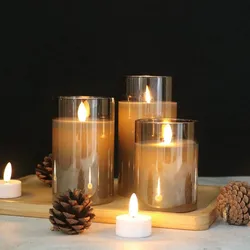 Led LED Candles With Flickering Flame Glass Electronic Candlelight Wedding Christmas Decoration Home Desktop Lamp Candlestick