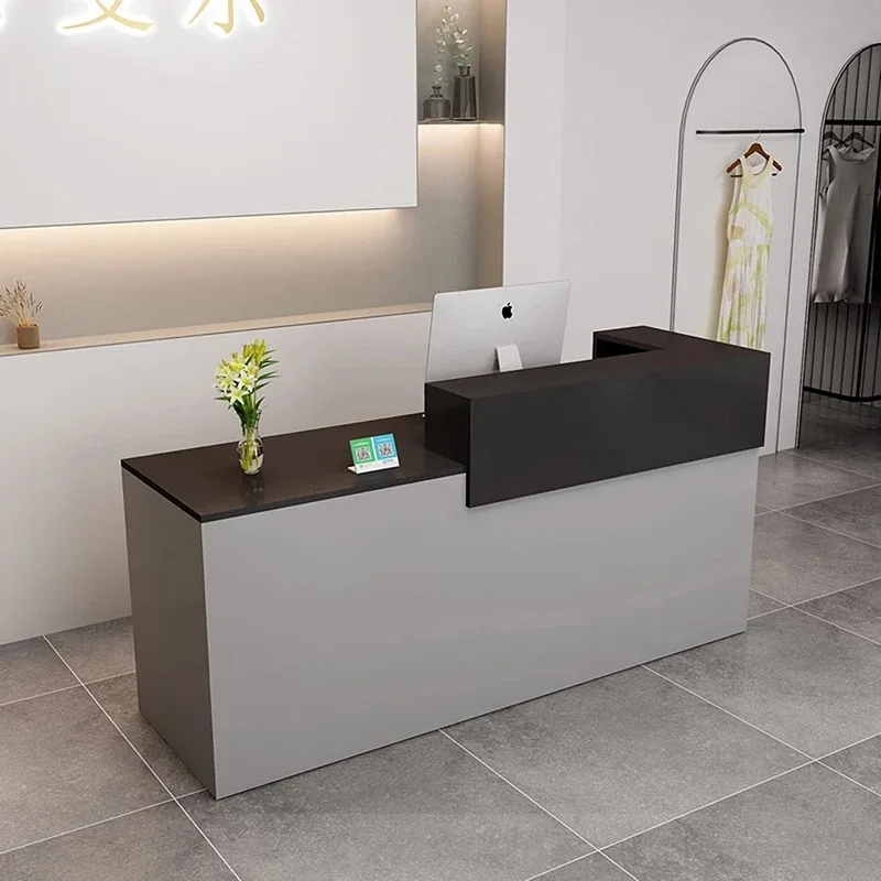 Дешевые современные стойки регистрации Деревянный коричневый дизайн Длинные лучшие классические стойки регистрации Белый ящик Mostrador Recepcion Furniture