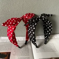 2024 Wine Red Polka Dots Bow Headband For Women Hair Accessories Lovely Rabbit Ear Knotted Hairband Not Slip Adults Hair Band