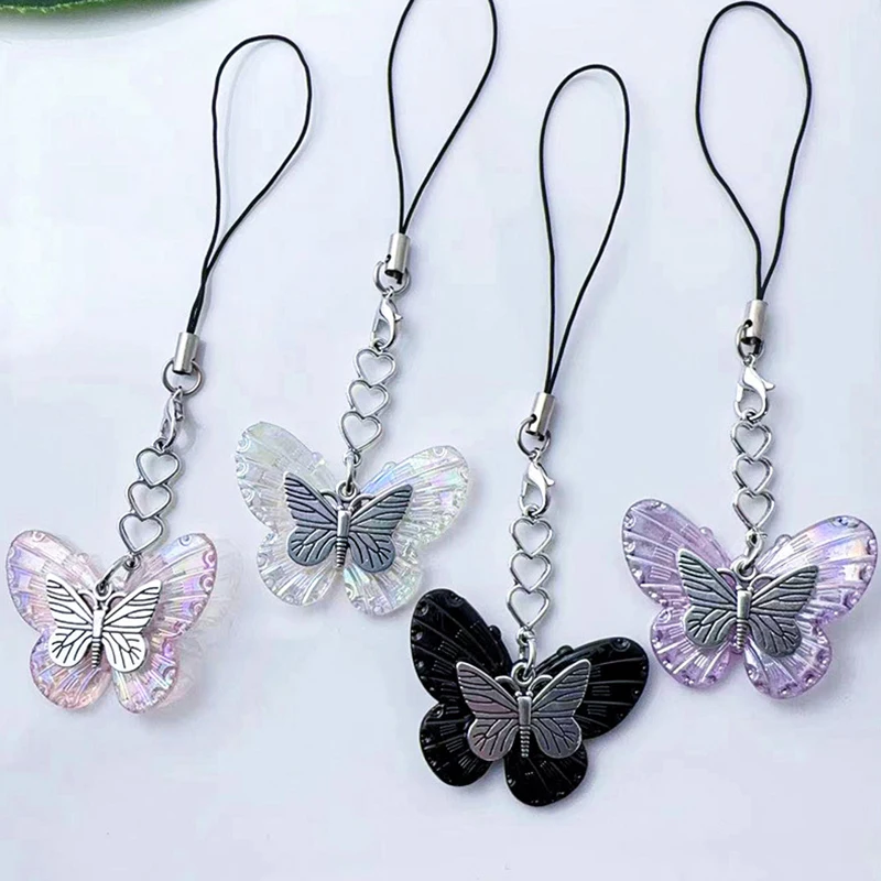 Y2K Aesthetic Phone Lanyard Vintage Cute Girls Sweet Butterfly Mobile Phone Chains Cellphone Pendant Bag Cases Accessories