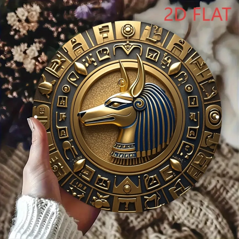 ديكور حائط على شكل عين حورس المصرية - لوحة ألومنيوم فرونية ذهبية وزرقاء مقاس 8 × 8 بوصة رمز معدني ديكور متحف بار المنزل فريد من نوعه G