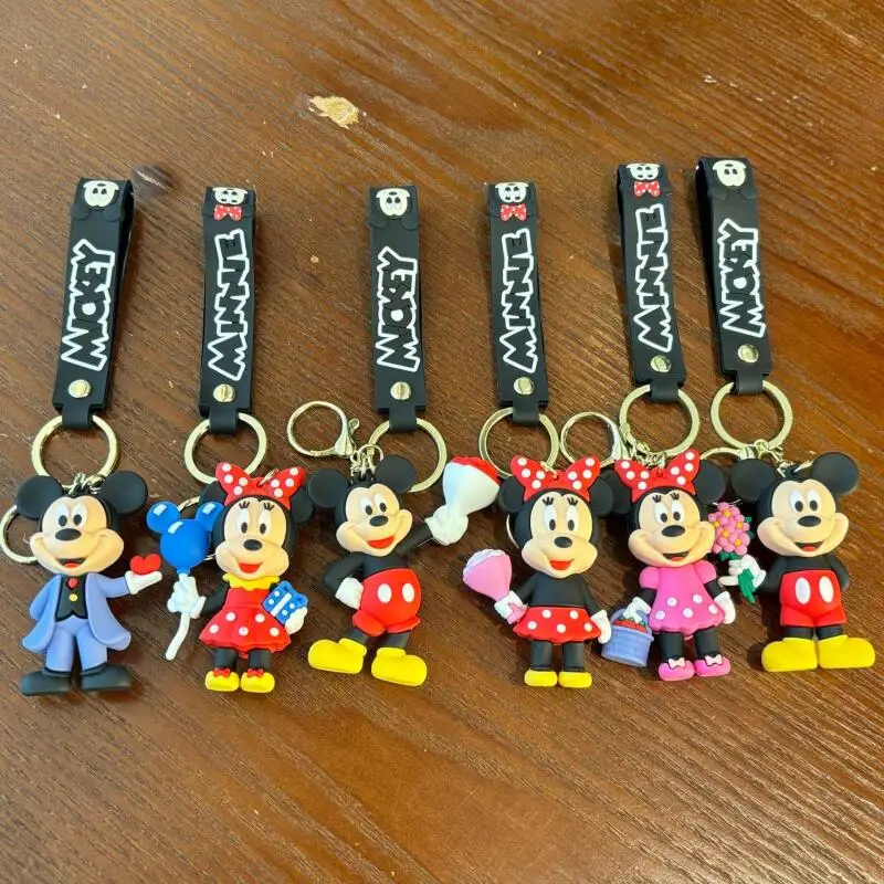 

Disney Mickey Mouse Minnie Mouse Pvc Cartoon Keychain Backpack Zipper Pendant Key Accessories Couple Christmas Festival Gift