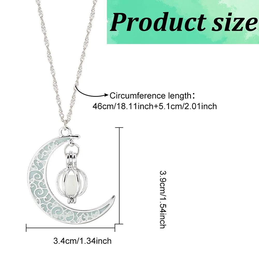 3Pcs 3 Colors Platinum Plated Alloy Crescent Moon Pendant Necklaces Set Glow in the Dark Luminous Stone Jewelry for Women view 2