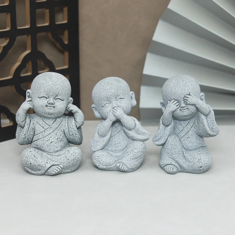 Buddha Stone Statue Little Buddhist Monks Tibetan Buddhism Figurines Zen Garden Ornament Meditation Home Aquarium Decoration