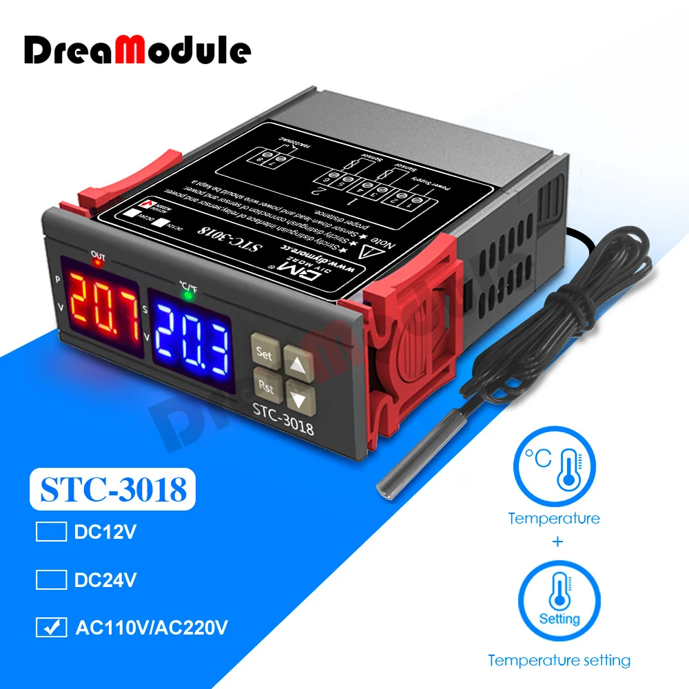 STC-3018 STC 3018 LED Digital Temperature Controller Thermostat Thermoregulator Incubator DC 12V 24V AC 110V 220V STC3018