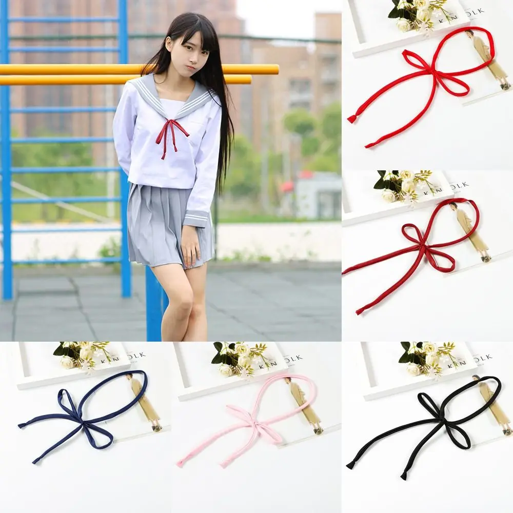 Simple Solid Color Neck Tie Thin Satin Ribbon Knot Shirt Accessory School Student